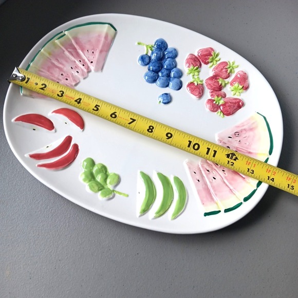 VTG Himark Platter 3D Fruit Large Ceramic MUNCH TIME Japan 11"X14" Party Cottage - Picture 8 of 9